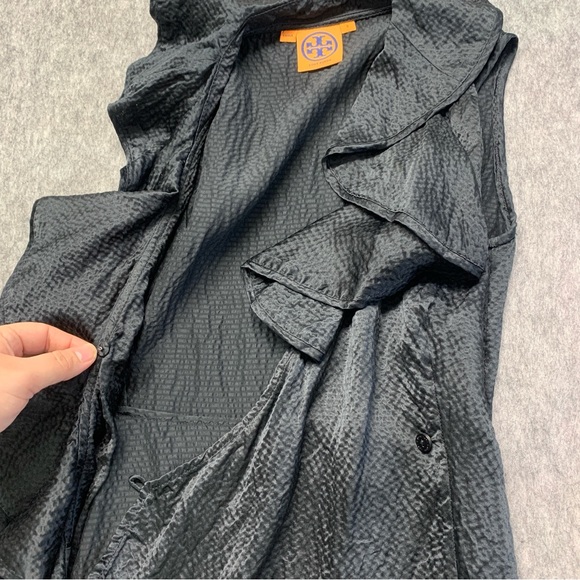 Tory Burch Black Ruffled Sleeveless Tank Dressy Blouse 100% SILK - Size 2 - Picture 6 of 10